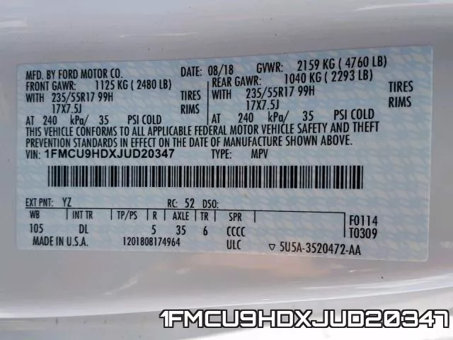 1FMCU9HDXJUD20347 фото 2