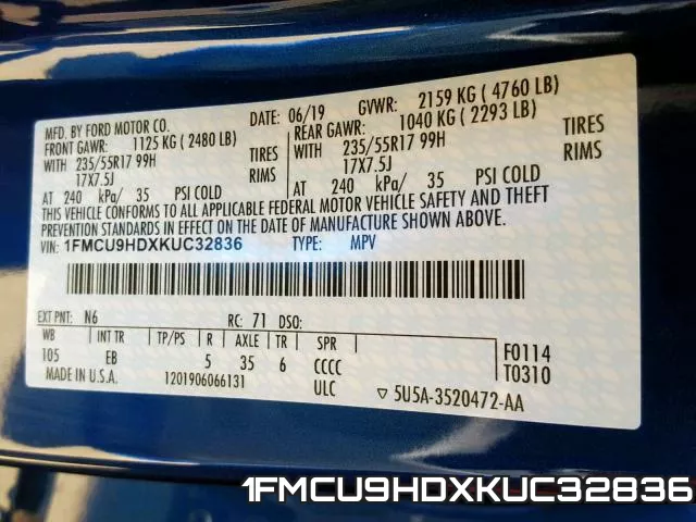 1FMCU9HDXKUC32836 фото 2