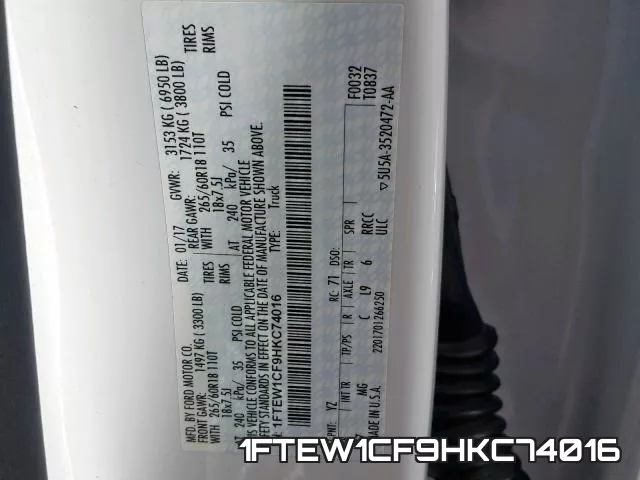 1FTEW1CF9HKC74016 фото 2