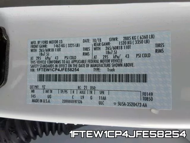 1FTEW1CP4JFE58254 фото 2