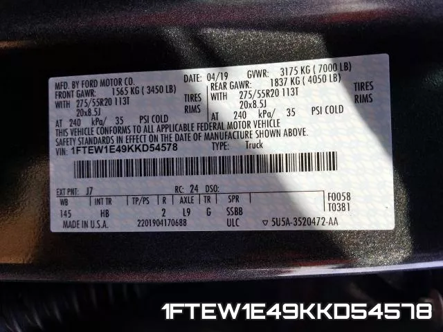 1FTEW1E49KKD54578 фото 2