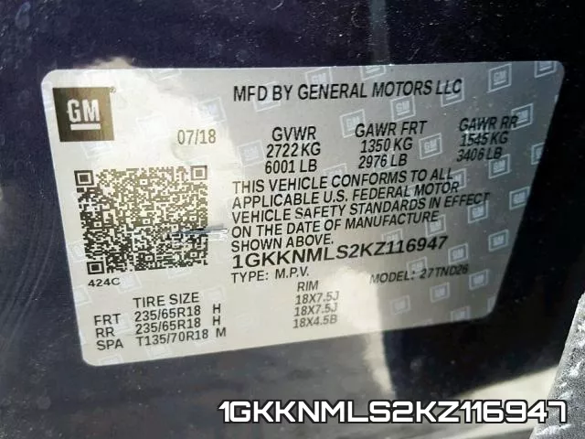1GKKNMLS2KZ116947 фото 2