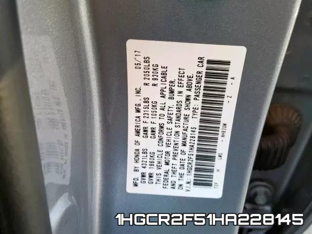 1HGCR2F51HA228145 фото 2