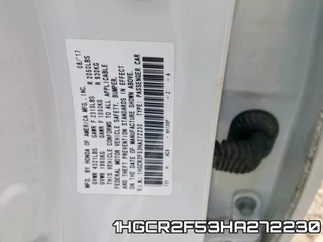 1HGCR2F53HA272230 фото 2