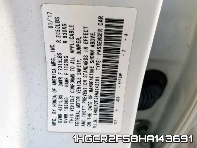 1HGCR2F58HA143691 фото 2