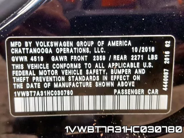 1VWBT7A31HC030780 фото 2