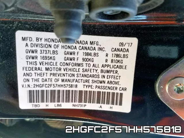 2HGFC2F57HH575818 фото 2