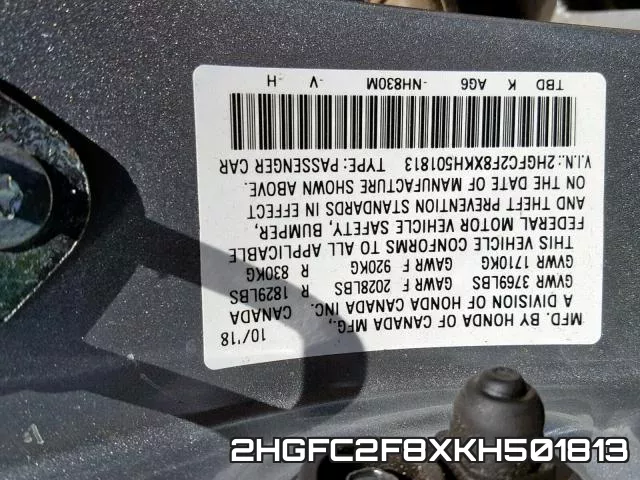 2HGFC2F8XKH501813 фото 2
