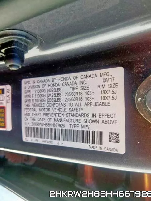 2HKRW2H88HH667926 фото 2
