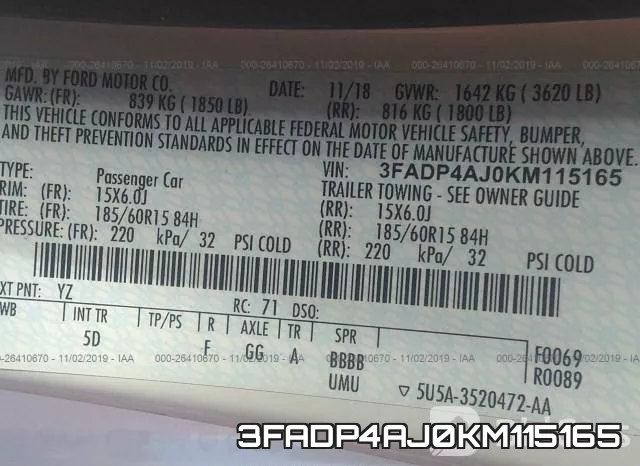 3FADP4AJ0KM115165 фото 10