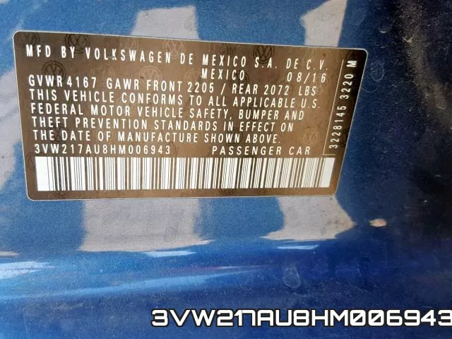 3VW217AU8HM006943 фото 2