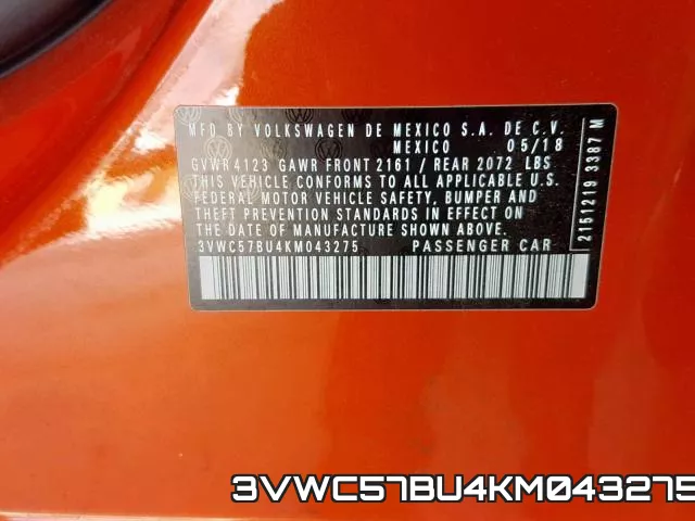 3VWC57BU4KM043275 фото 2