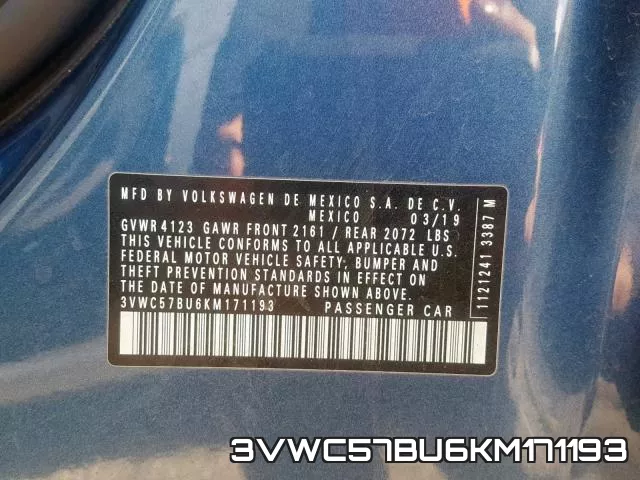 3VWC57BU6KM171193 фото 2