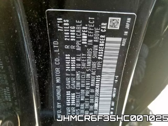 JHMCR6F35HC007025 фото 2