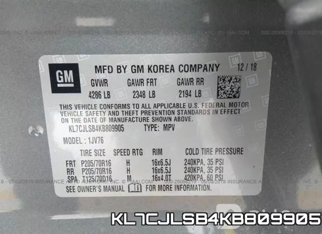 KL7CJLSB4KB809905 фото 10