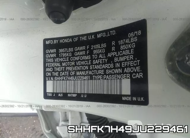 SHHFK7H49JU229461 фото 10