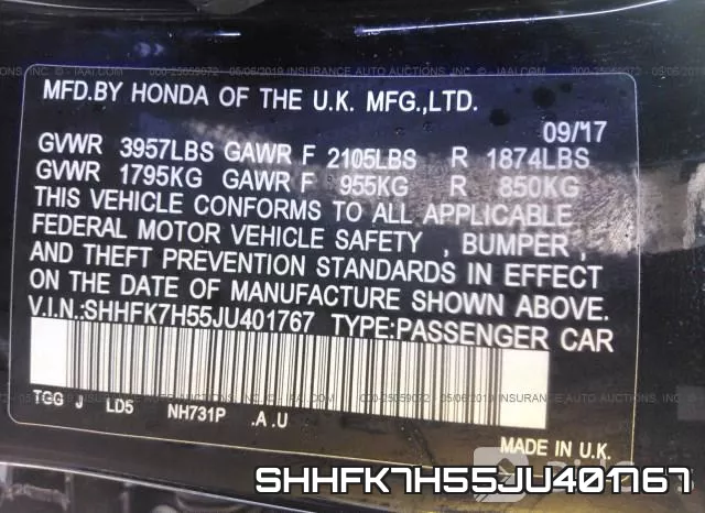 SHHFK7H55JU401767 фото 10