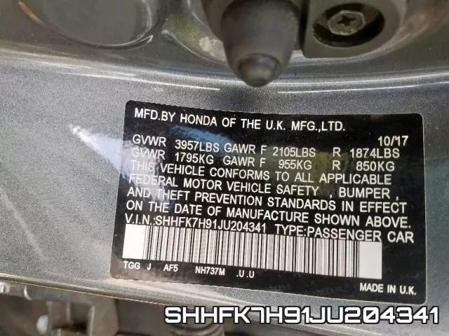 SHHFK7H91JU204341 фото 2