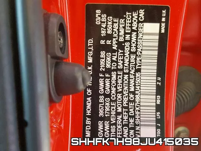 SHHFK7H98JU415035 фото 2