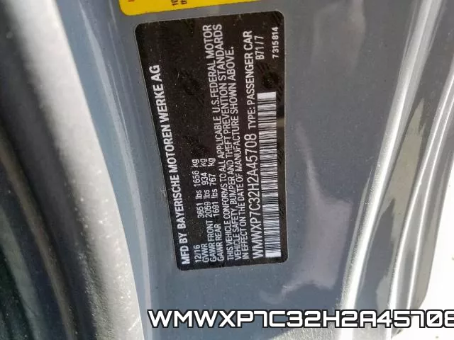 WMWXP7C32H2A45708 фото 2