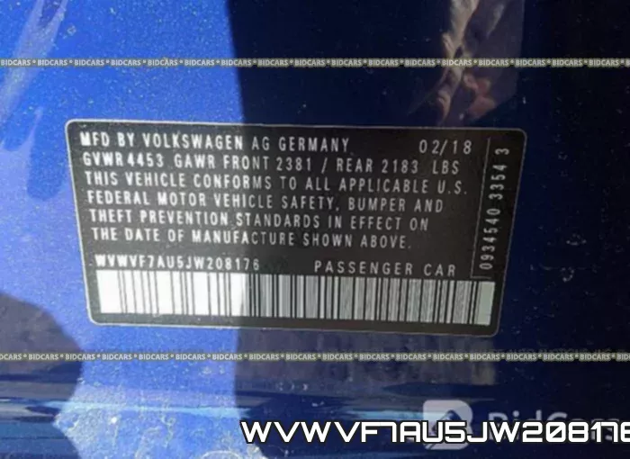 WVWVF7AU5JW208176 фото 10