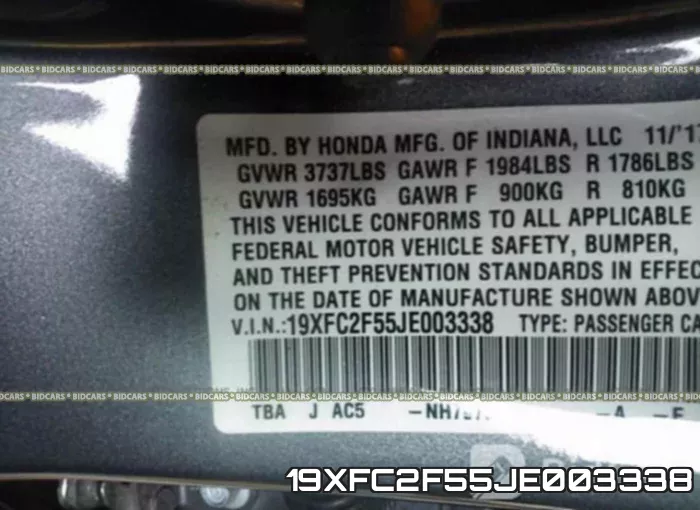 19XFC2F55JE003338 фото 10