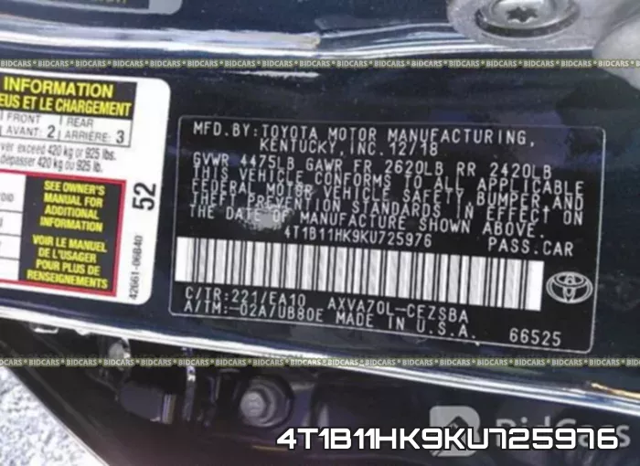 4T1B11HK9KU725976 фото 10