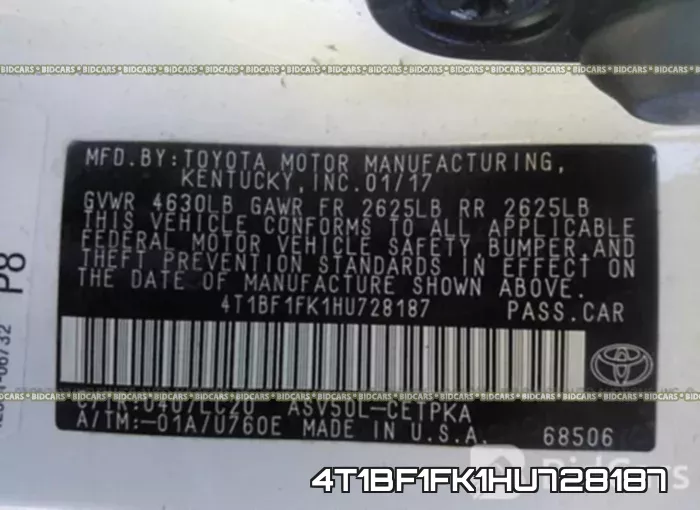 4T1BF1FK1HU728187 фото 10