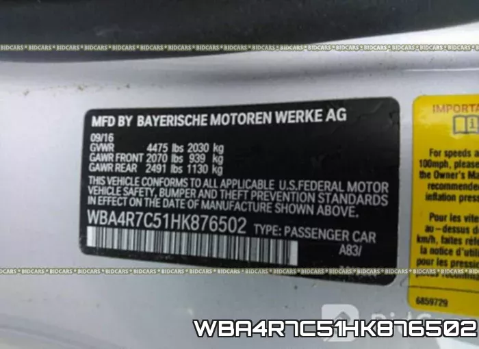WBA4R7C51HK876502 фото 10