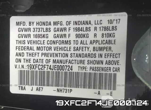 19XFC2F74JE000724 фото 10