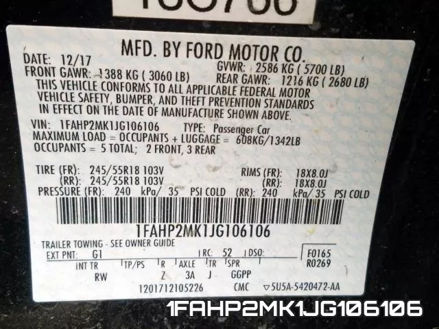 1FAHP2MK1JG106106 фото 2