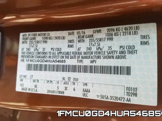 1FMCU0GD4HUA54685 фото 2