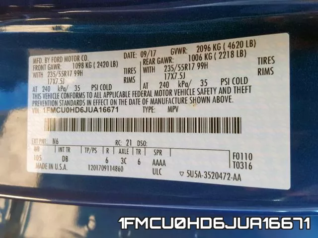 1FMCU0HD6JUA16671 фото 2