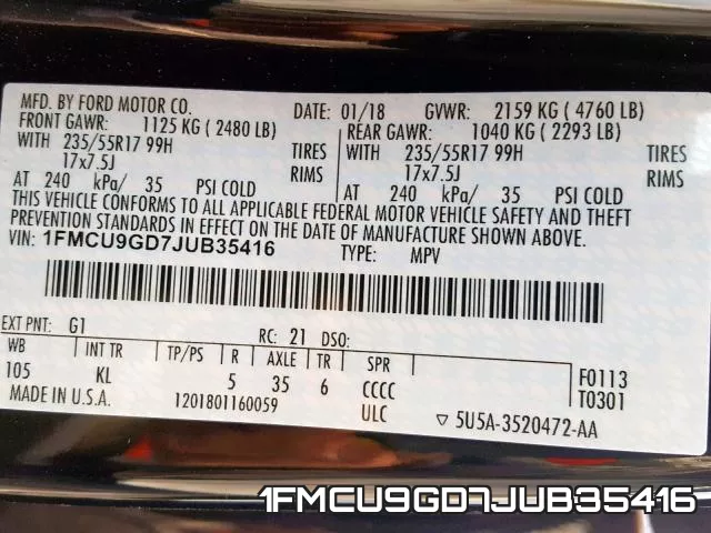 1FMCU9GD7JUB35416 фото 2
