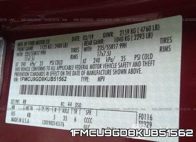 1FMCU9GD8KUB51562 фото 10