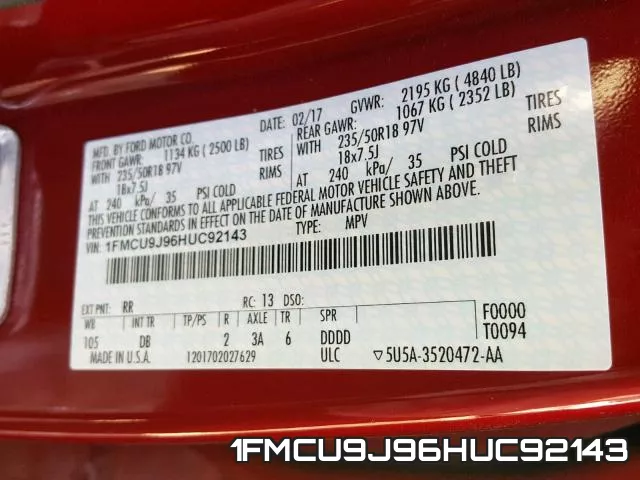 1FMCU9J96HUC92143 фото 2