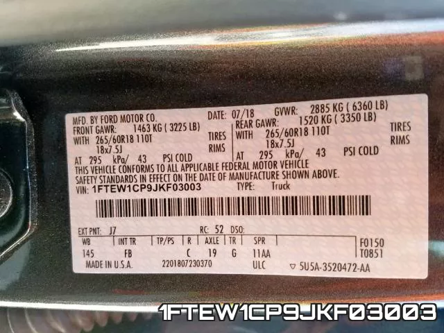 1FTEW1CP9JKF03003 фото 2