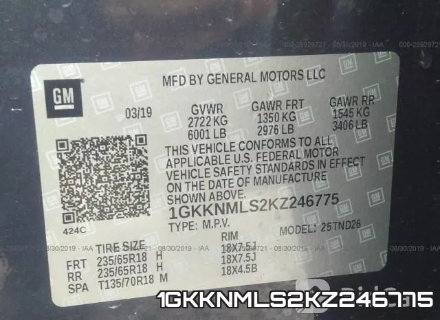 1GKKNMLS2KZ246775 фото 10