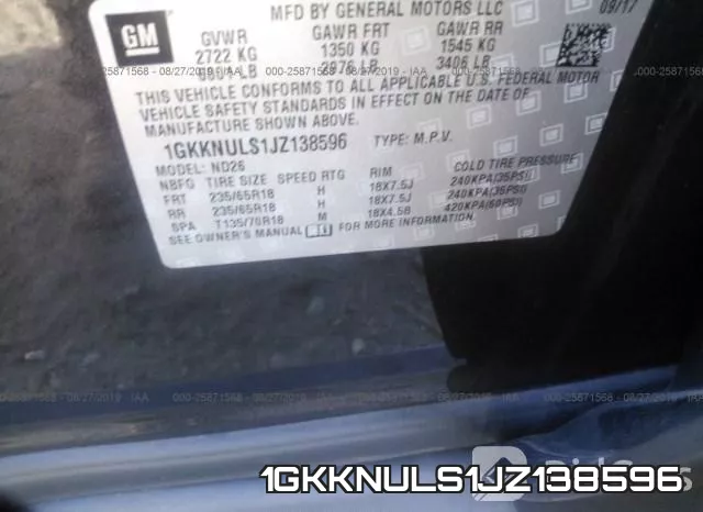 1GKKNULS1JZ138596 фото 10