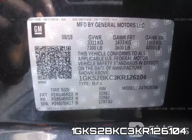 1GKS2BKC3KR126104 фото 10