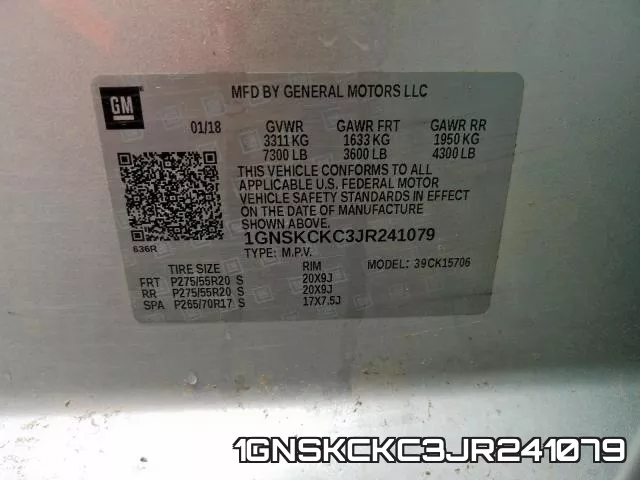 1GNSKCKC3JR241079 фото 2