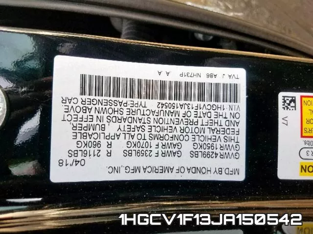 1HGCV1F13JA150542 фото 2
