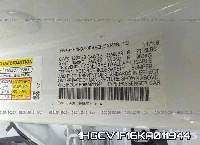 1HGCV1F16KA011944 фото 10