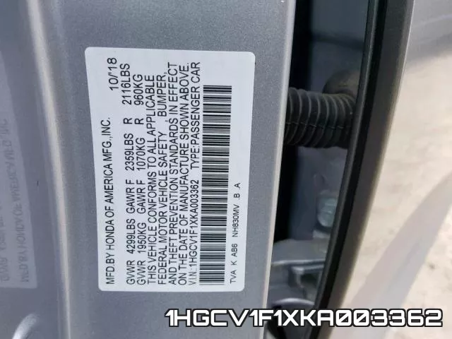 1HGCV1F1XKA003362 фото 2