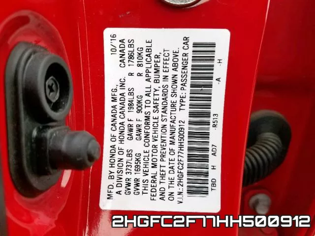 2HGFC2F77HH500912 фото 2