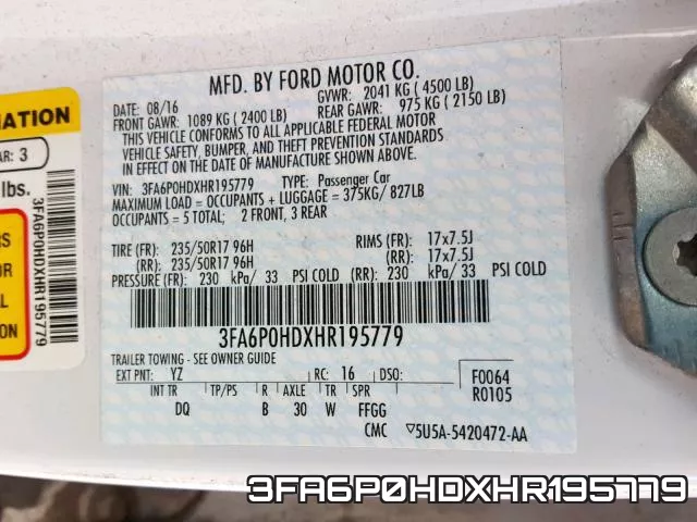 3FA6P0HDXHR195779 фото 2