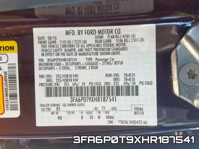 3FA6P0T9XHR187541 фото 2