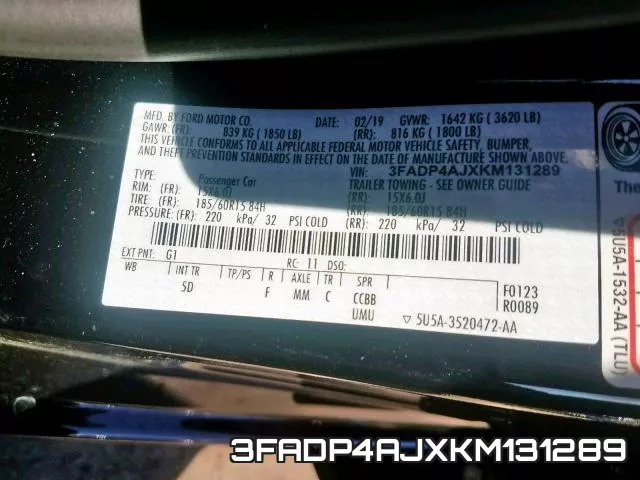 3FADP4AJXKM131289 фото 2