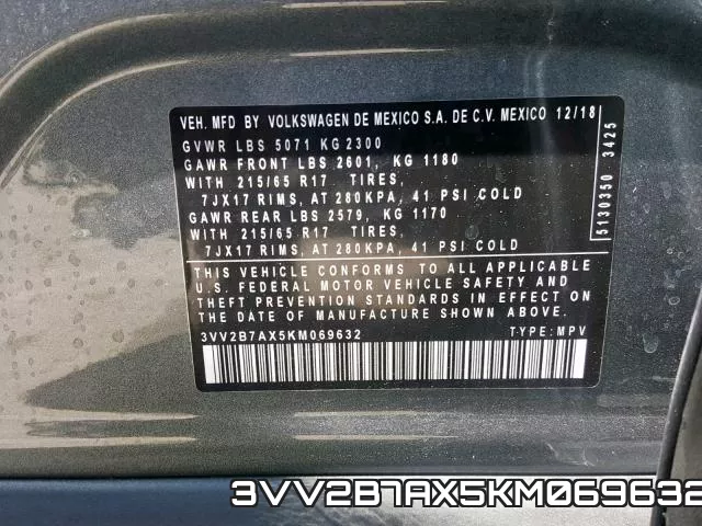3VV2B7AX5KM069632 фото 2
