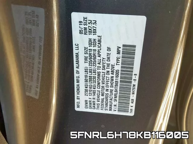 5FNRL6H78KB116005 фото 2